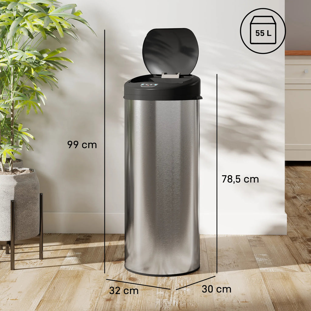 Sensorinis šiukšlių kibiras 55 l su „soft-close“ dangčiu, sidabrinis