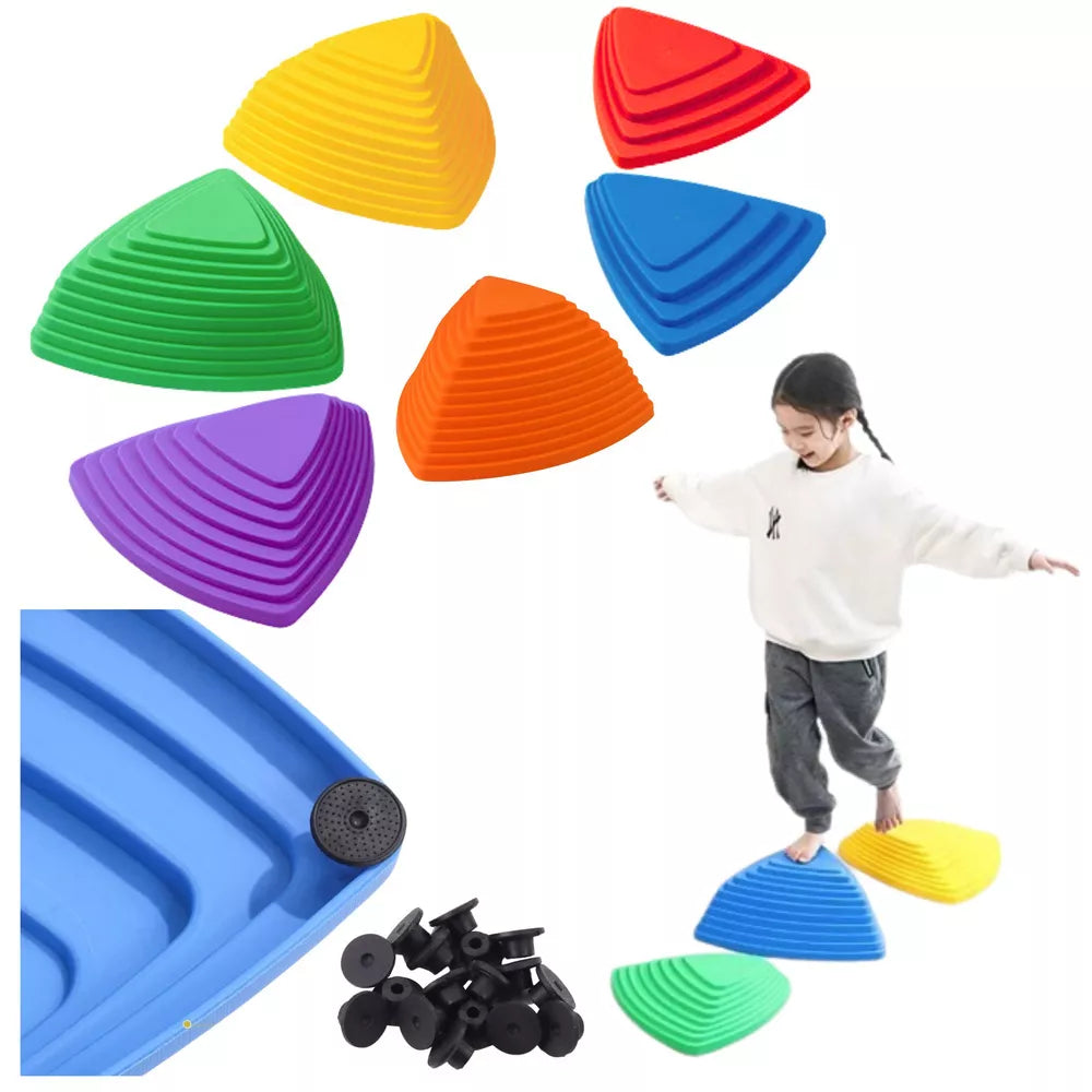 Sensoryvinis edukacinis takas, spalvoti balansavimo akmenys, 6 vnt.