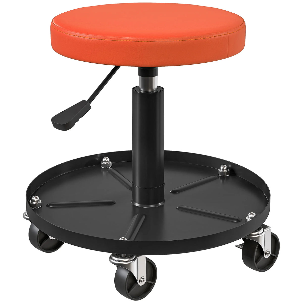 Serviso taburetė su ratukais ir įrankių dėtuve, reguliuojamo aukščio, iki 135 kg, oranžinė