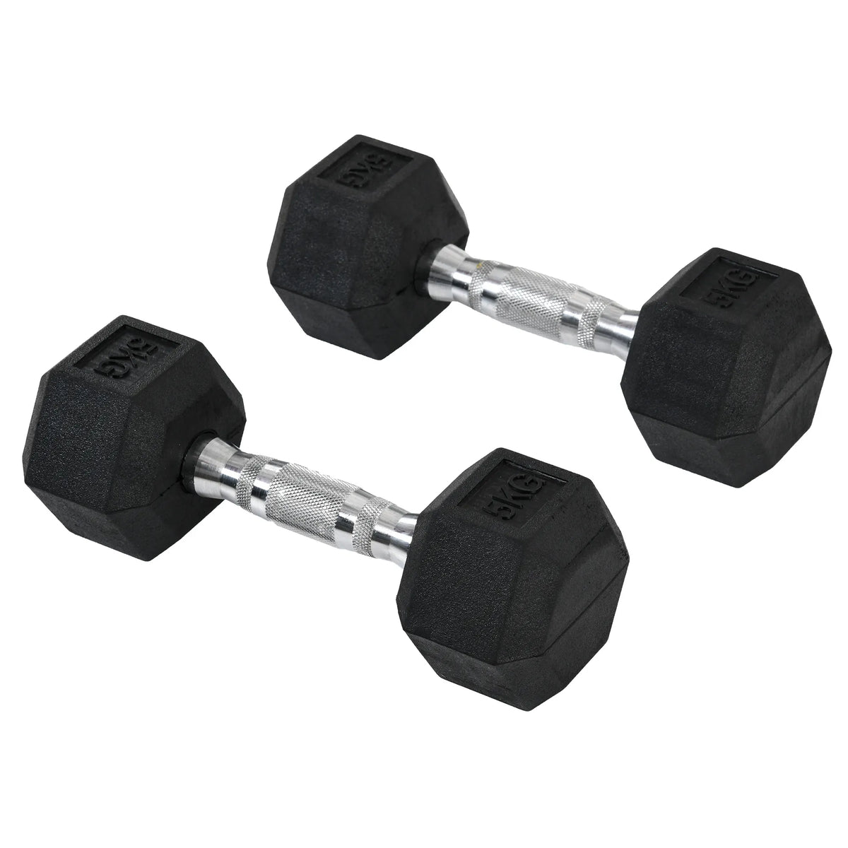 Šešiakampiai hanteliai, 2 vnt. po 5 kg, juodi