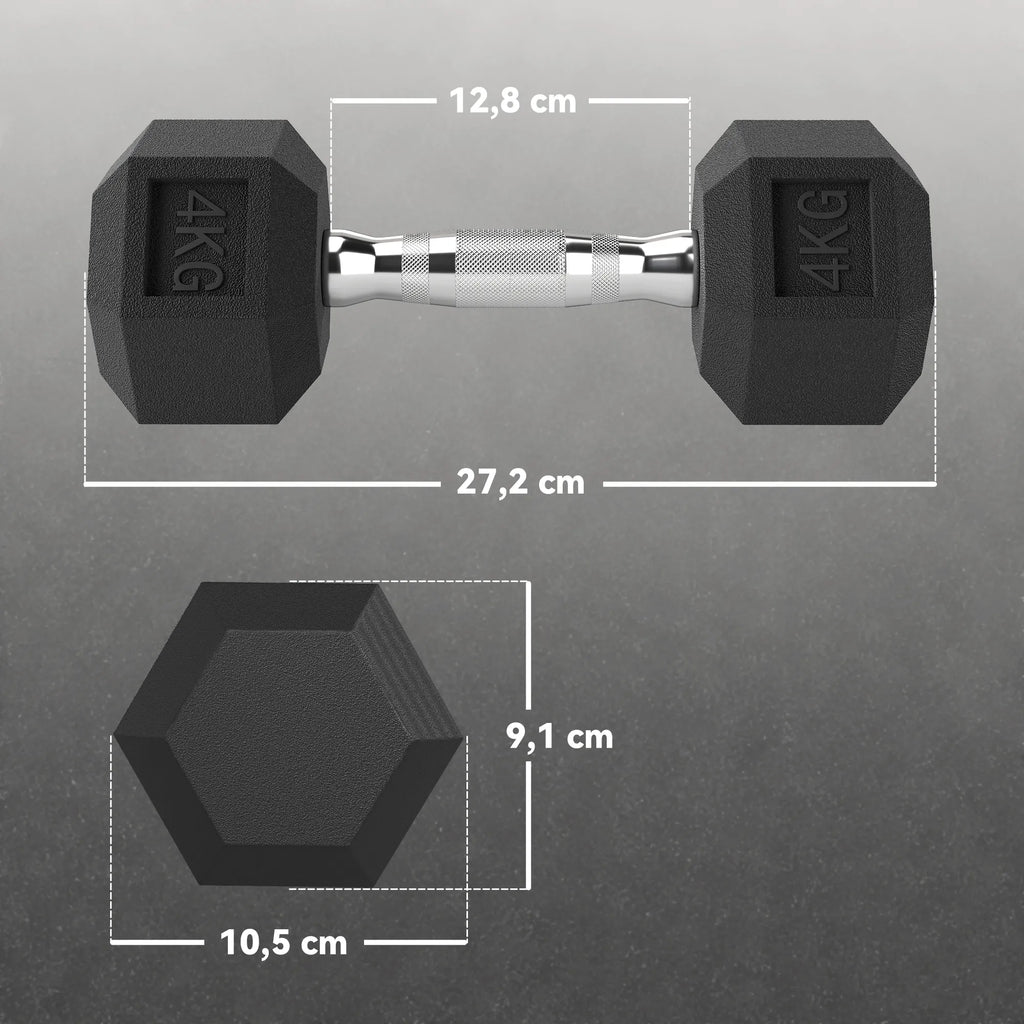 Šešiakampiai hanteliai, 2 x 4 kg, juodi