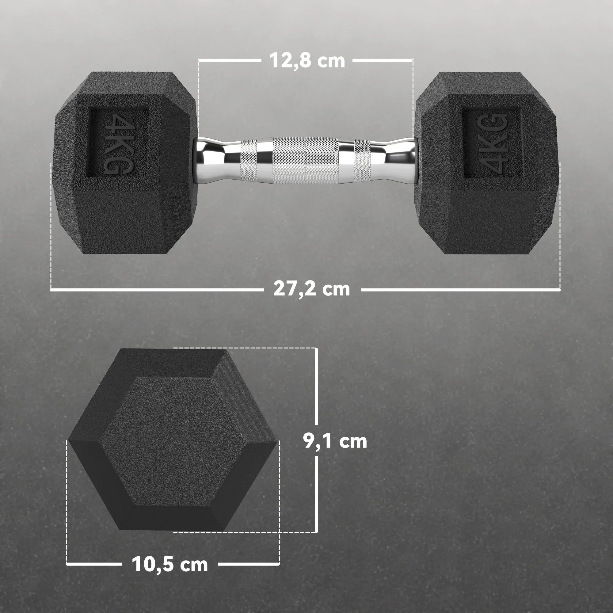 Šešiakampiai hanteliai, 2 x 4 kg, juodi
