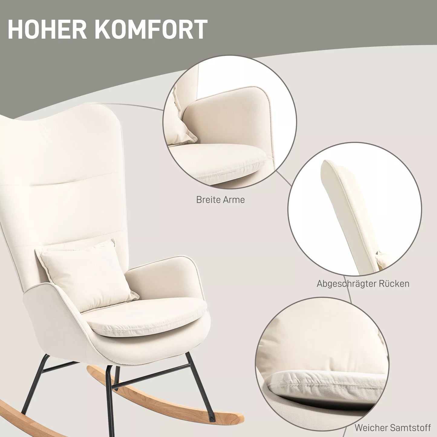 Supama kėdė, minkštas aksomo išvaizdos apmušalas, su juosmens pagalvėle, atlaiko iki 120 kg, 67 x 85 x 112 cm, kreminės baltos spalvos