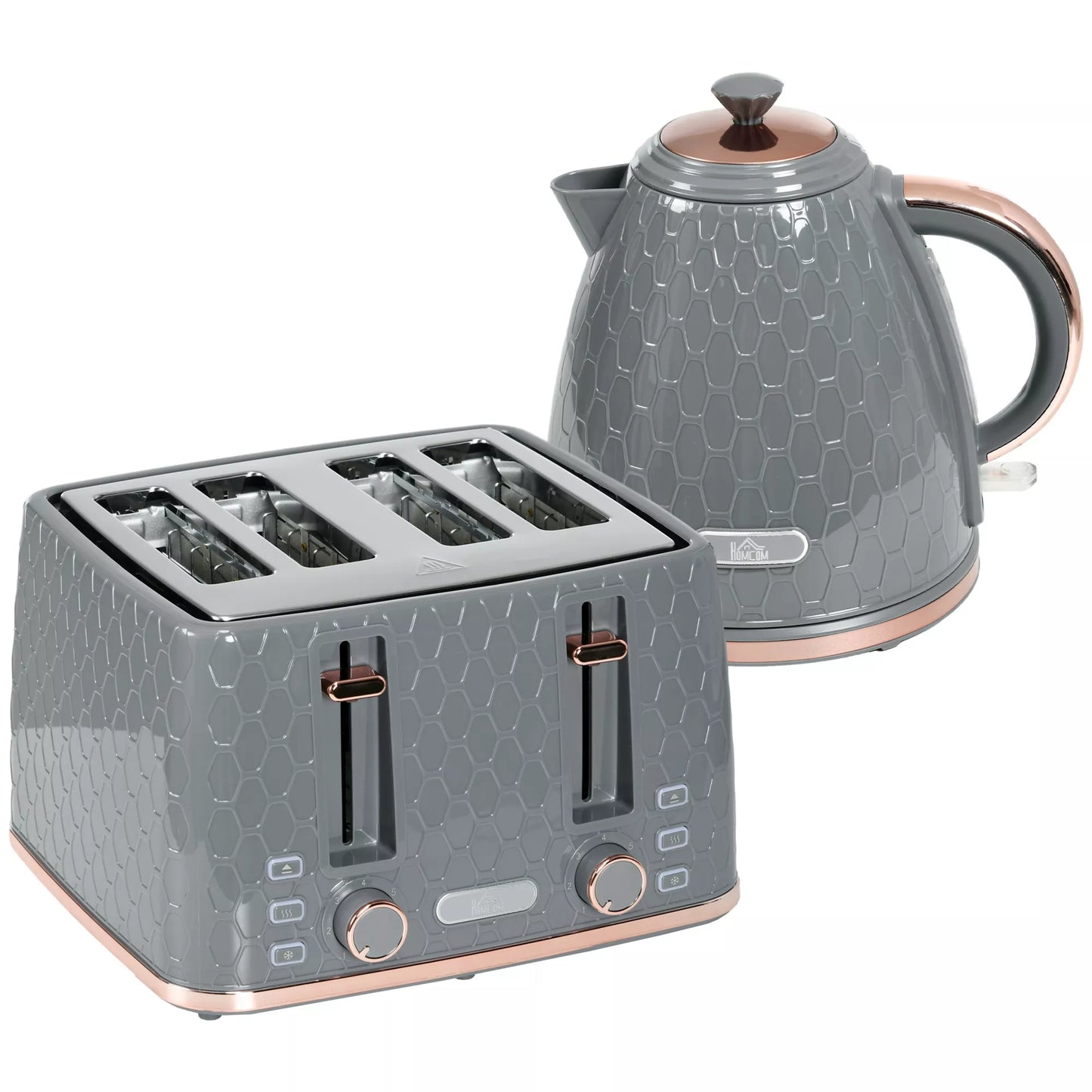 2-in-1 virtuvės rinkinys, skrudintuvas ir virdulys, kelios funkcijos, 1,7 L, vienu metu 4 skrudintos duonos riekelės, plastikas, pilkos spalvos