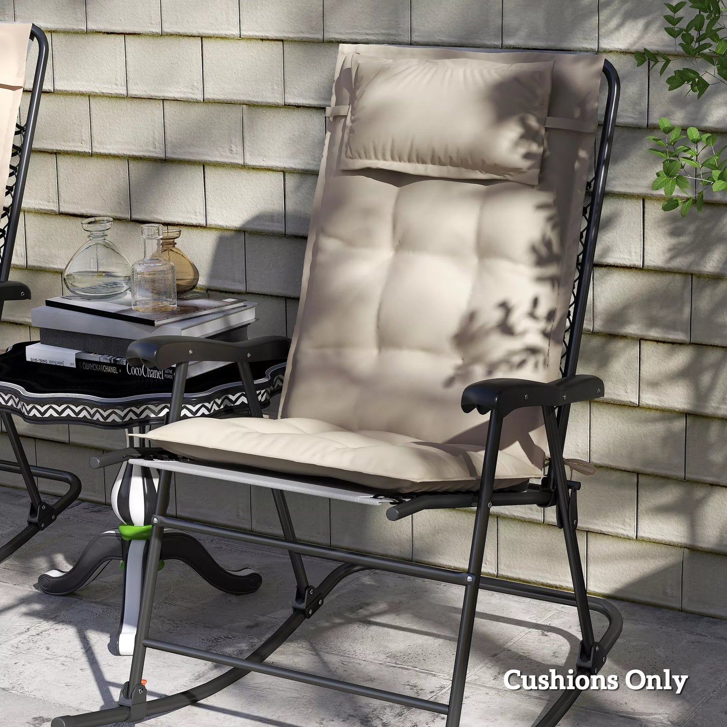 2 vnt. komplektas vandeniui atspari pagalvėlė/čiužinys saulės gultui, paminkštintas paklotas sodo gultui 50x116x5 cm, smėlio spalvos