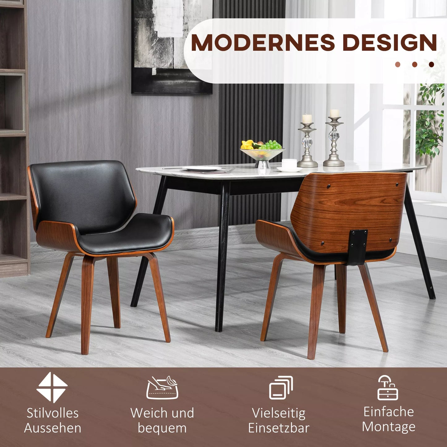 HOMCOM 2 vnt. komplektas Vintažinio stiliaus valgomojo kėdės, mediena, audinio apmušalas, putplastis, juodos