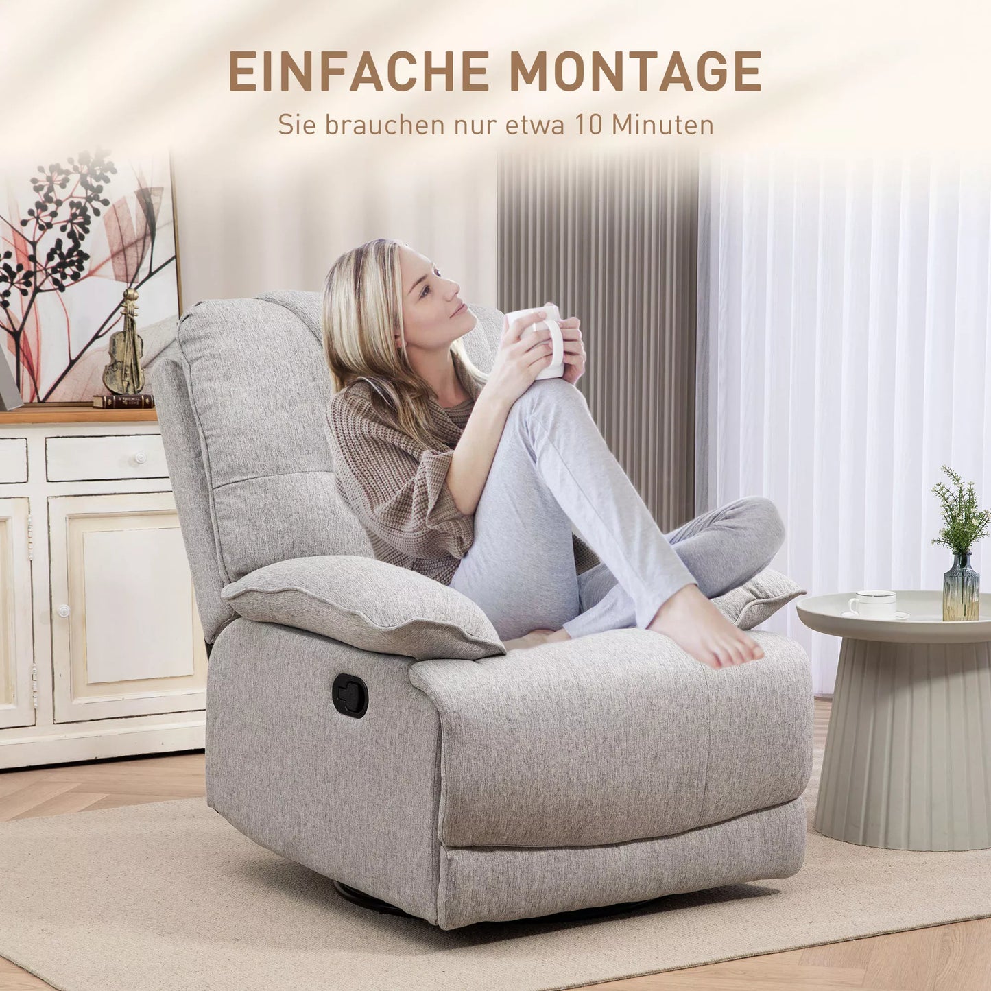 Relaksacinis krėslas, atlošiamas, patogus, 89x101x105 cm, Pilkas