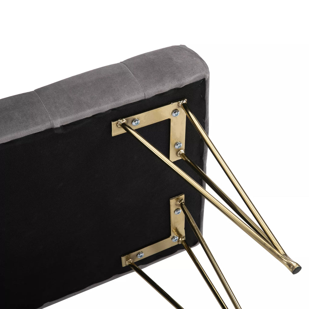 Sėdimoji sofa Minkšta sofa Pianino sofa Batų sofa su aksomo apmušalu Lovos sofa Pianino sofa miegamajam, svetainei, prieškambariui, metalinė, pilkos spalvos, 116 x 44,5 x 49 cm