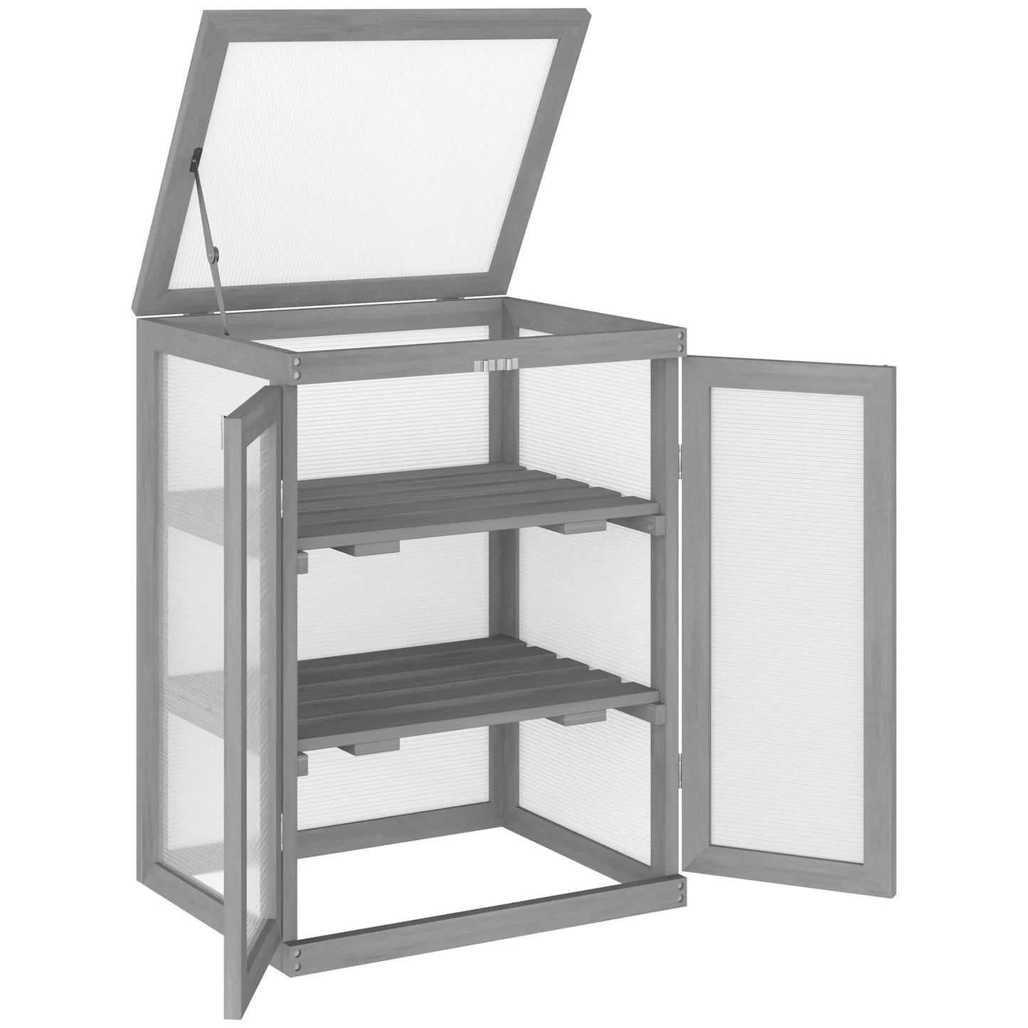 Skaidrus šiltnamis lauko erdvėms, medžio ir polikarbonato, 58 x 44 x 78cm