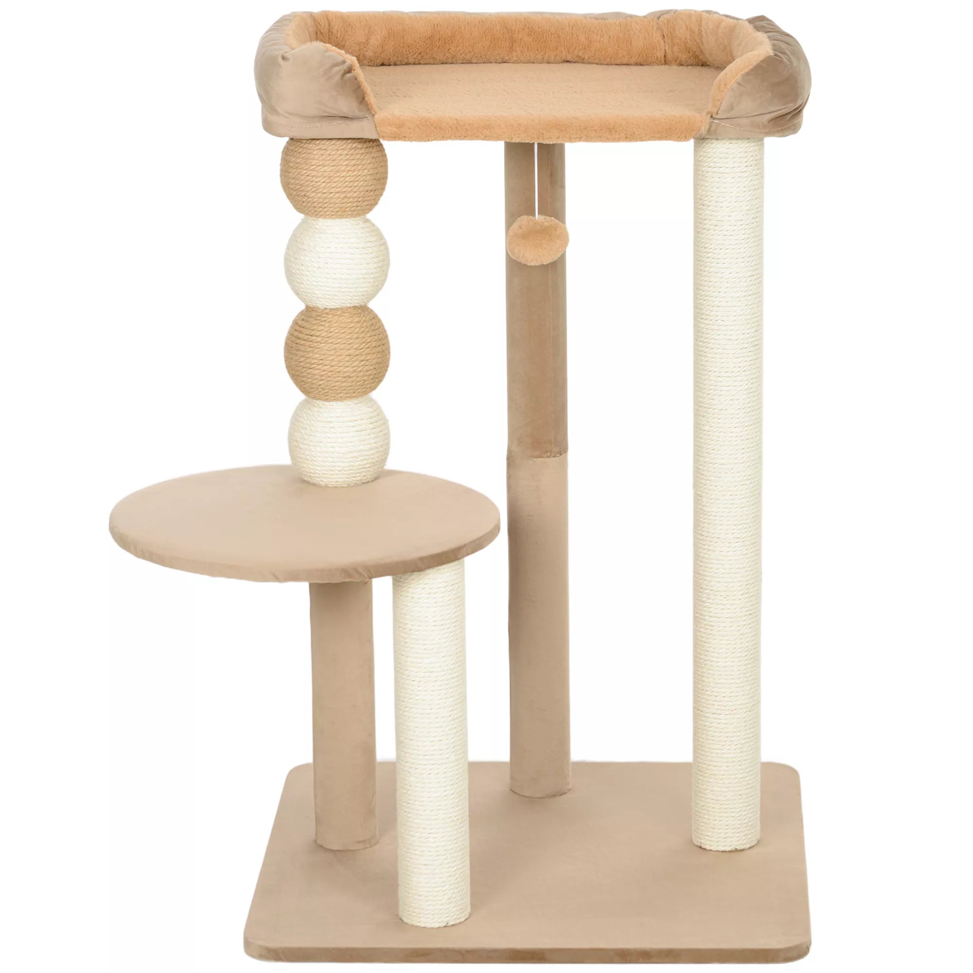 2 aukštų kates medis, žaislinis kamuolys, kates medžiai, kates rutuliai, iki 7 kg, 56 x 54 x 86 cm, rudas