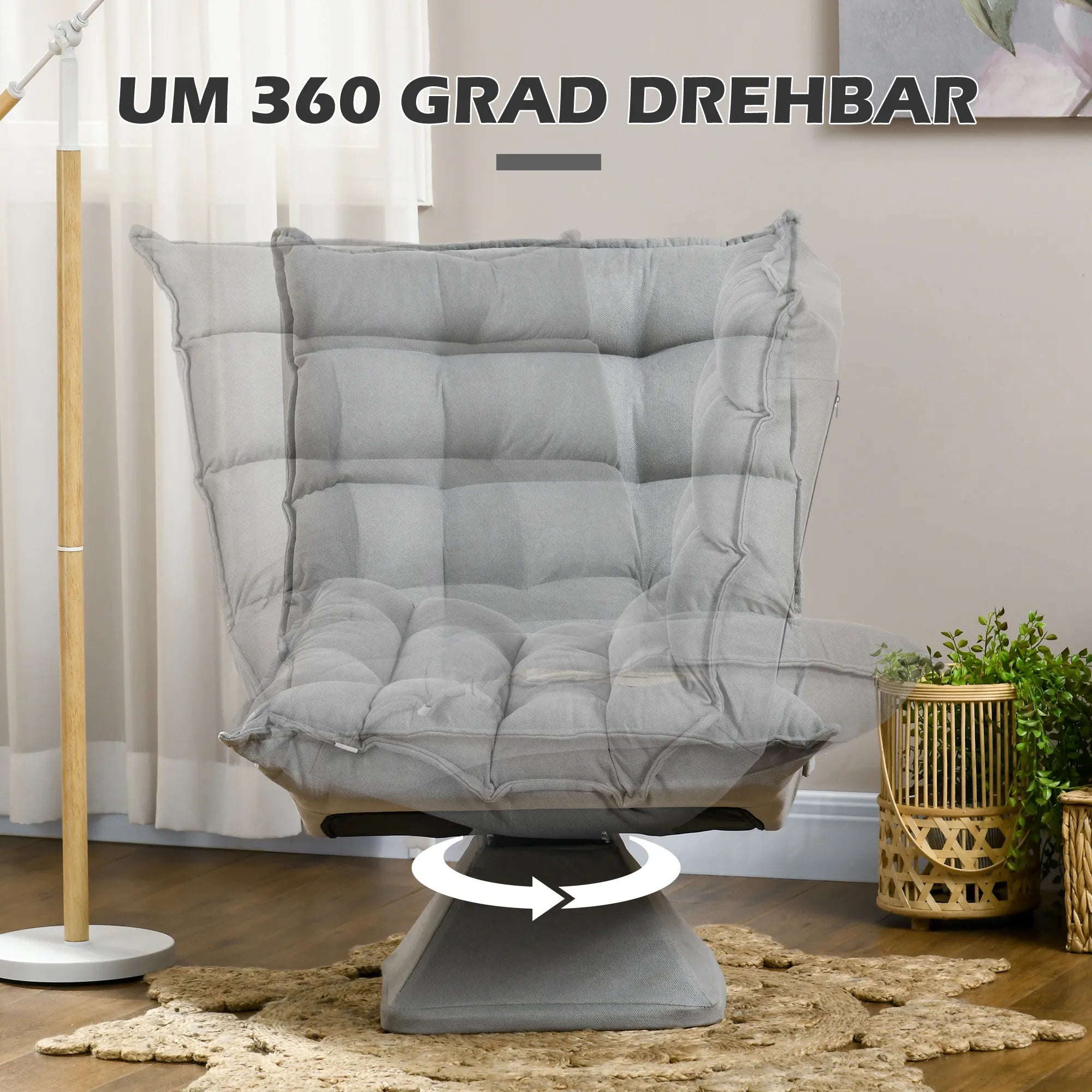 Kėdės informacinė grafika apie 360 laipsnių sukimąsi
