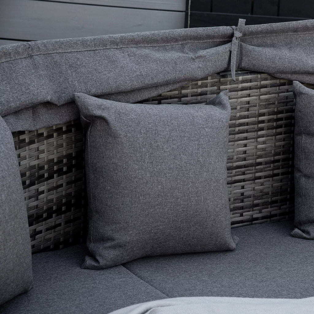 Rattan Saulės sala 4 dalių gultų sala su saulės stogu Sėdimoji grupė 4 pagalvės Metalo Pilka 230 x 145 x 80 cm