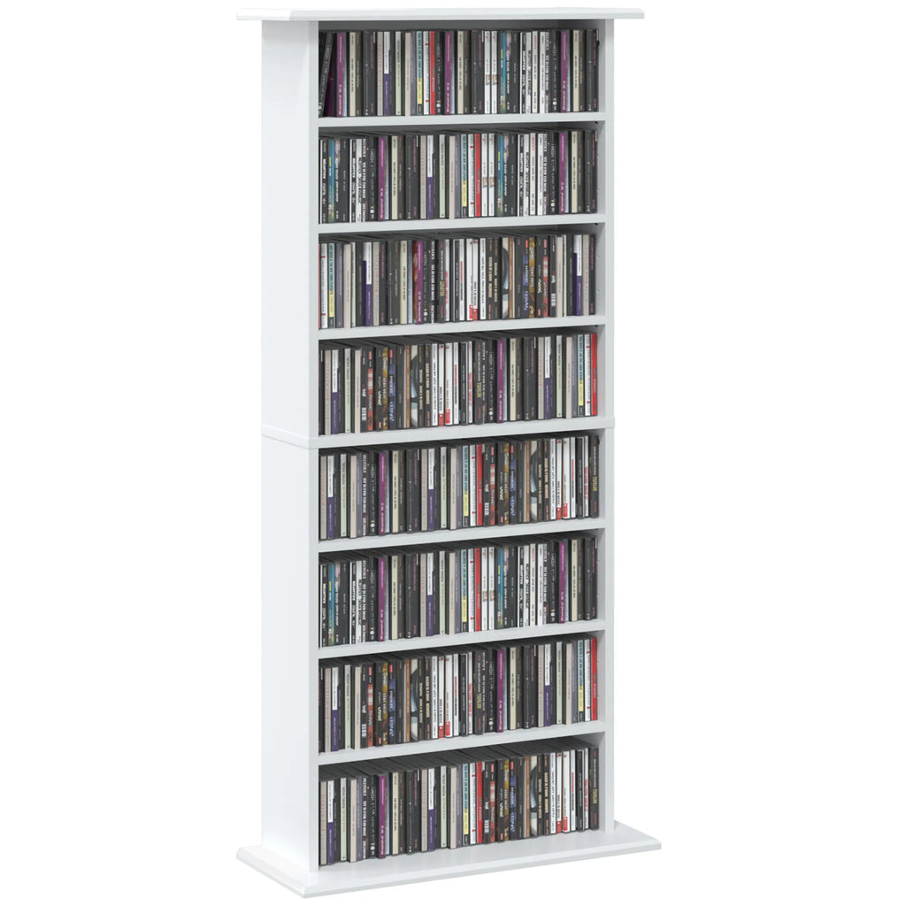 Siaura CD lentyna, 8 lygių, 8 skyrių, 6 reguliuojamos lentynos, 360 CD, balta