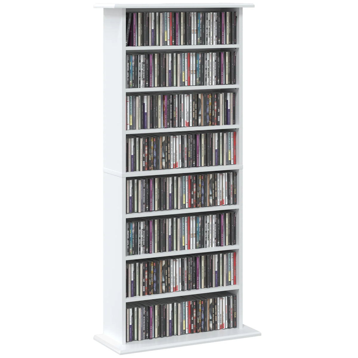 Siaura CD lentyna, 8 lygių, 8 skyrių, 6 reguliuojamos lentynos, 360 CD, balta