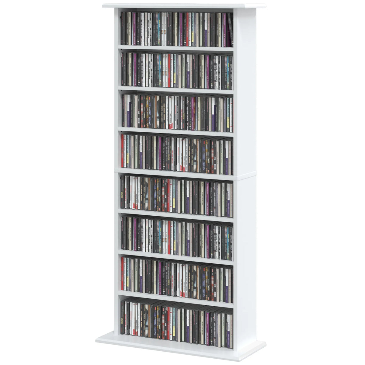 Siaura CD lentyna, 8 lygių, 8 skyrių, 6 reguliuojamos lentynos, 360 CD, balta