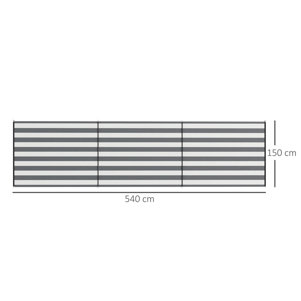 Sienelė nuo vėjo stovyklavimui su plieniniais strypais, 540x150 cm, pilka