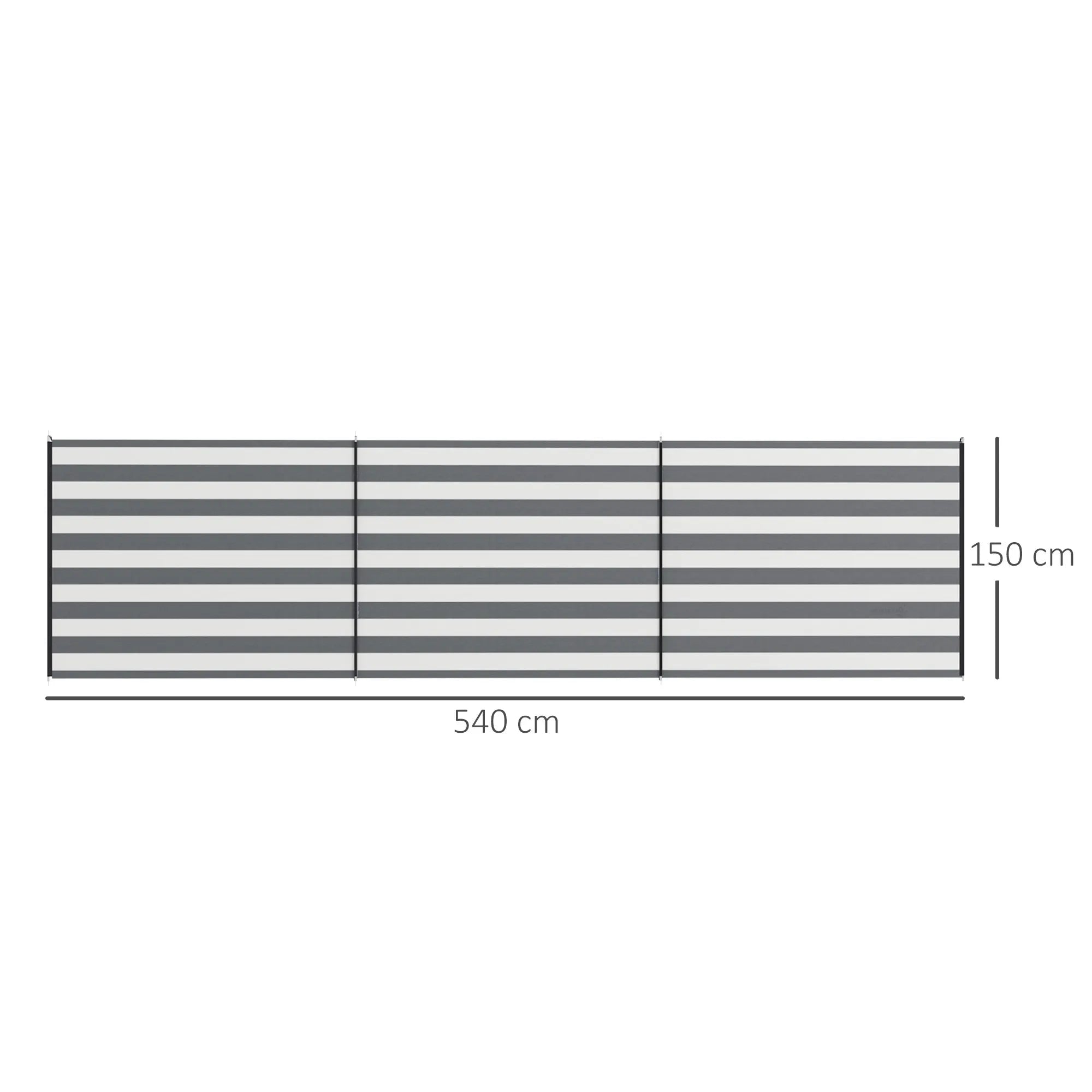 Sienelė nuo vėjo stovyklavimui su plieniniais strypais, 540x150 cm, pilka