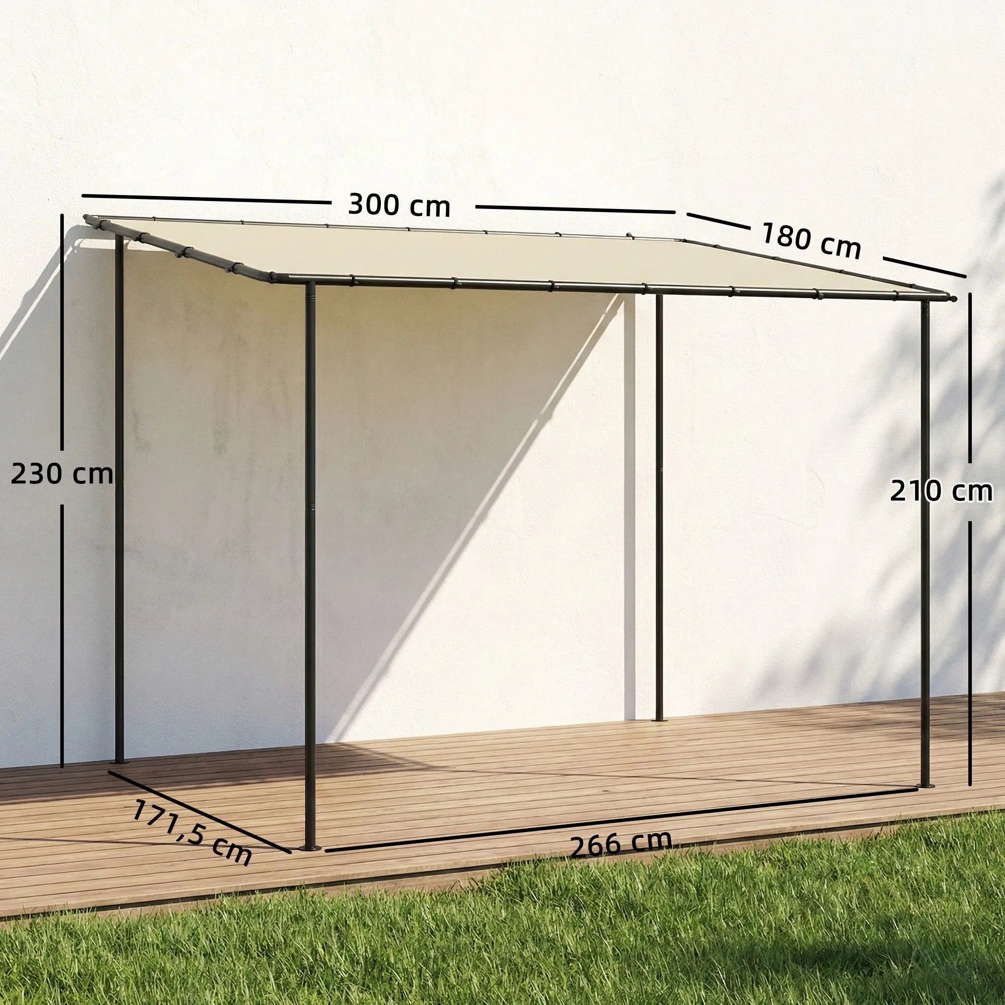 Sieninė pergola 3x1.8m metalinė su stogeliu kreminė