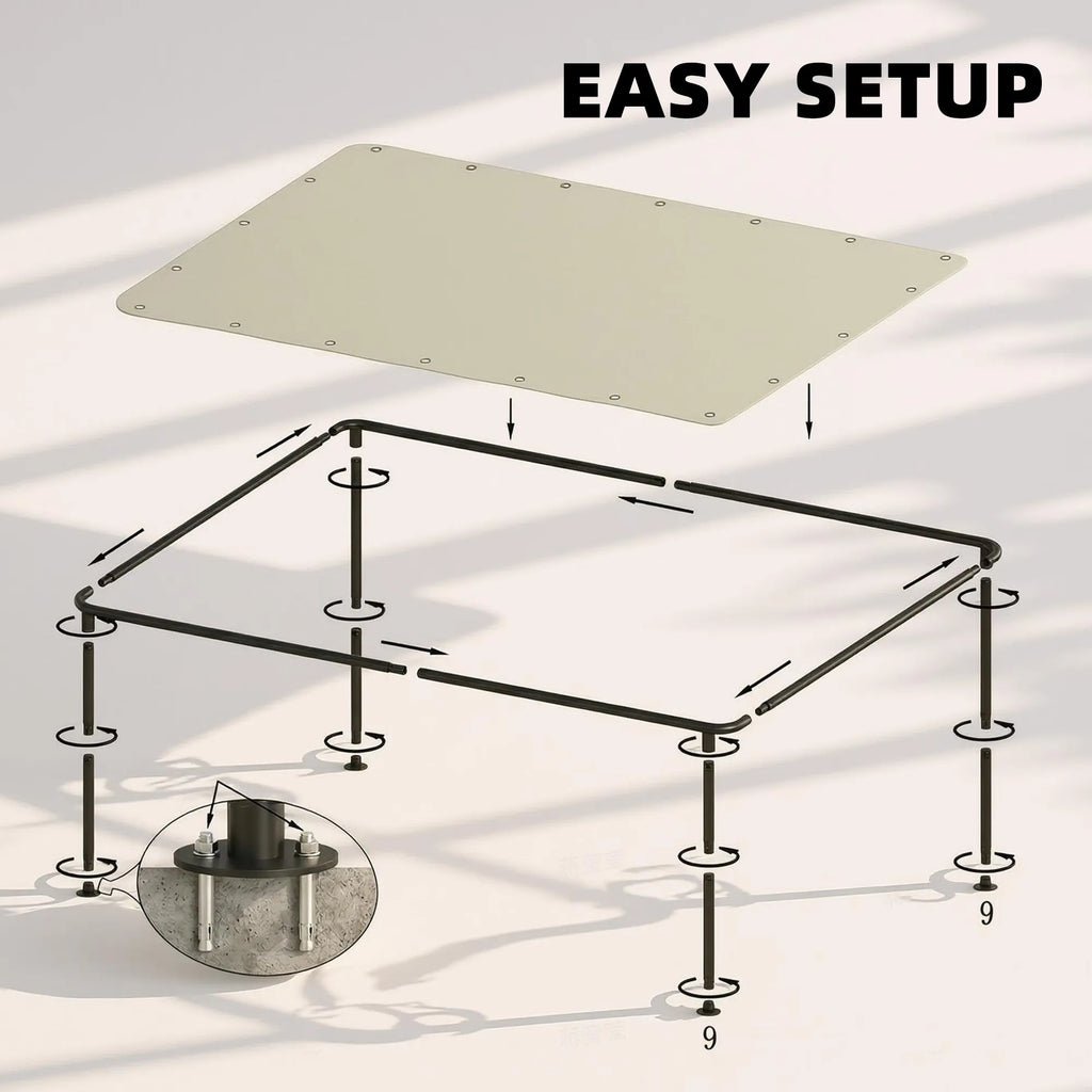 Sieninė pergola 3x1.8m metalinė su stogeliu kreminė