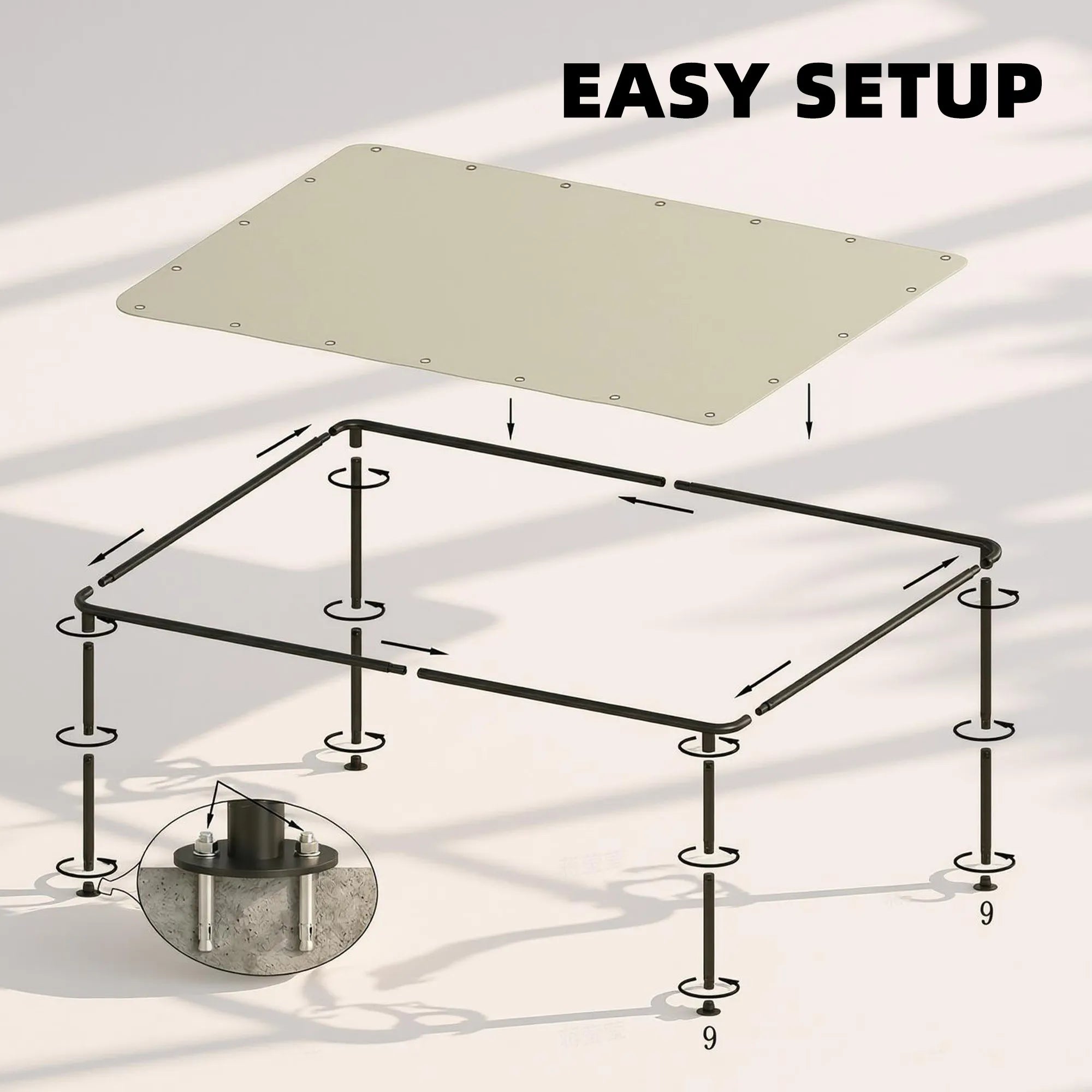 Sieninė pergola 3x1.8m metalinė su stogeliu kreminė