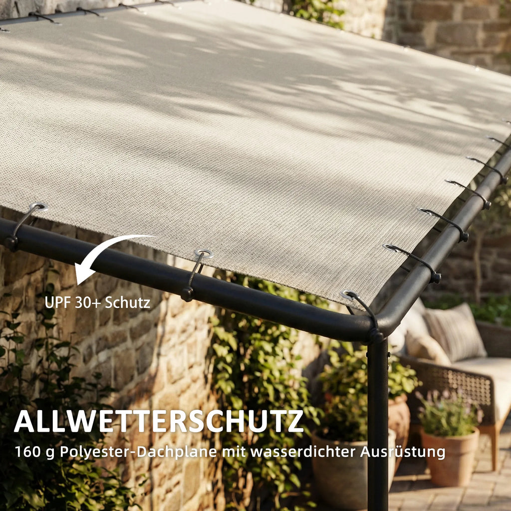 Sieninė pergola 3x1.8m metalinė su stogeliu kreminė