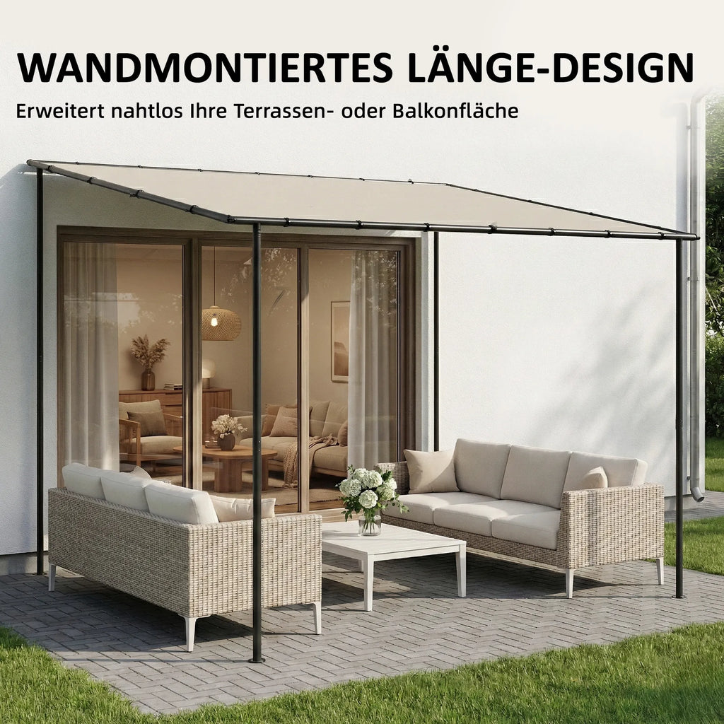 Sieninė pergola 3x1.8m metalinė su stogeliu kreminė