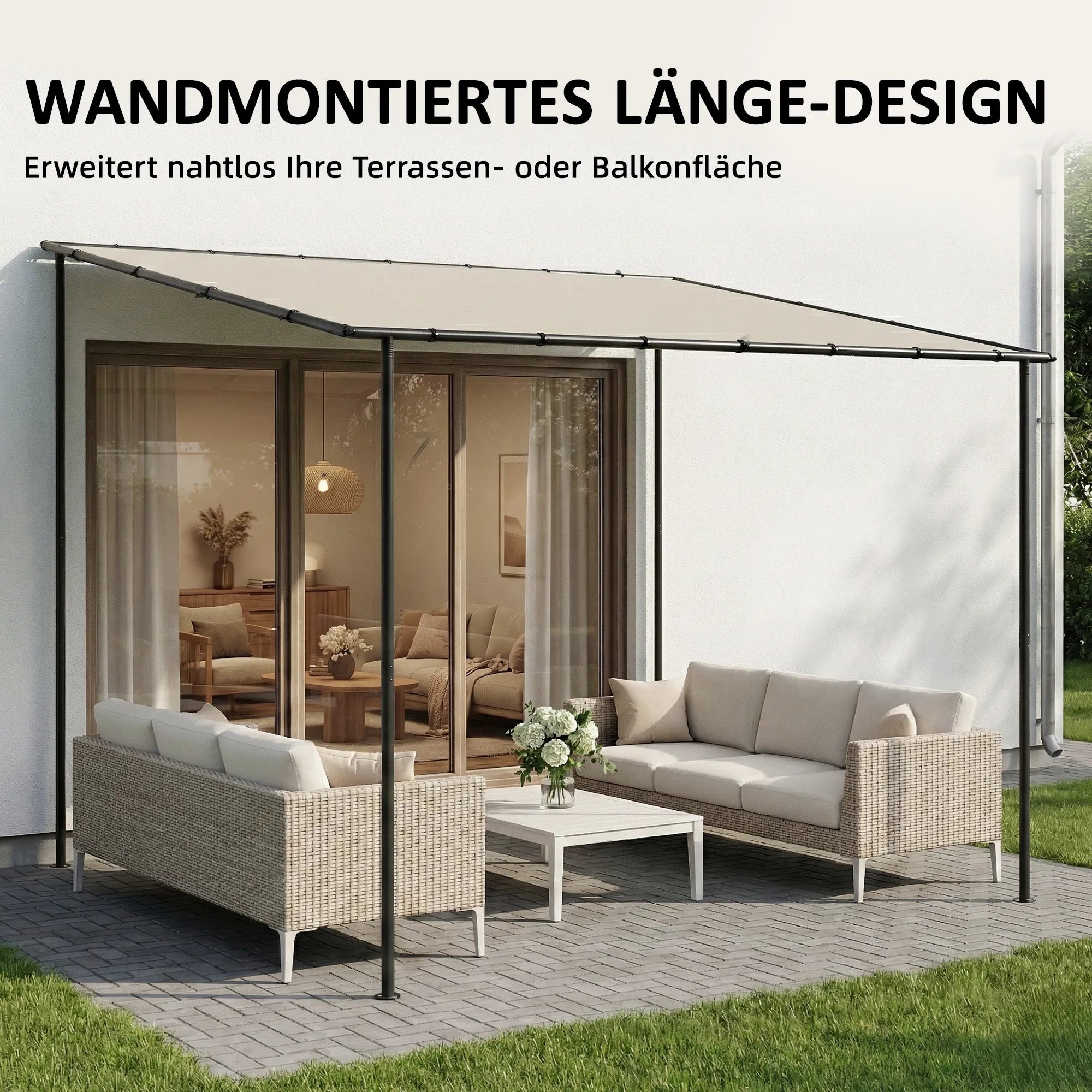 Sieninė pergola 3x1.8m metalinė su stogeliu kreminė