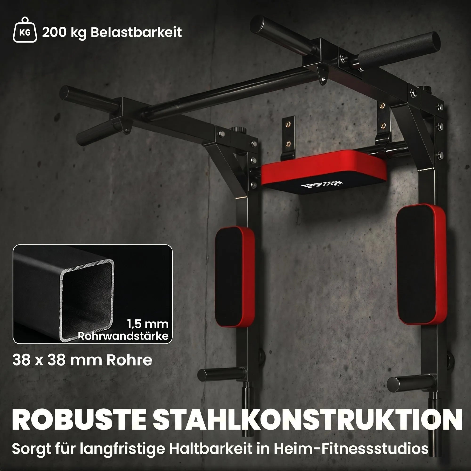 Sieninė prisitraukimų skersinis su lygiagretėmis, iki 200 kg, raudona