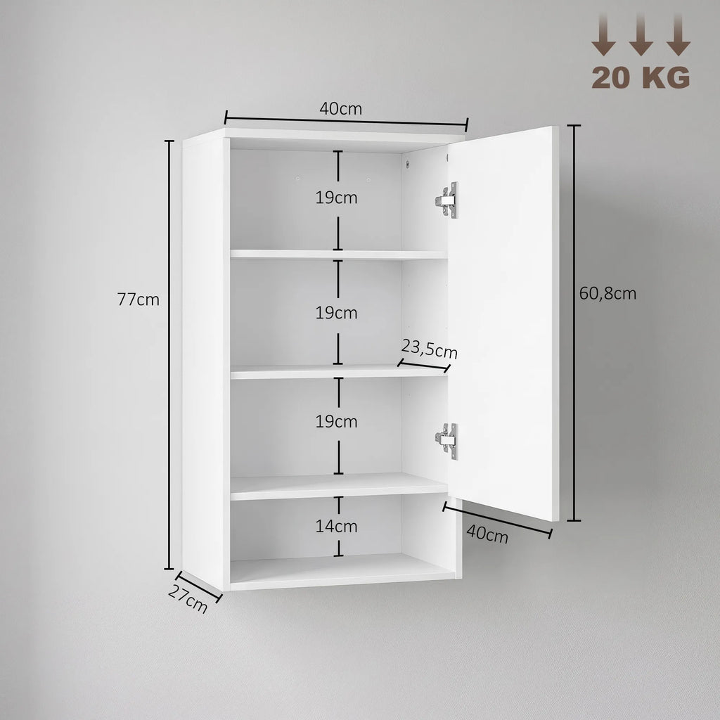 Spintelės matmenų schema: 40×27×77 cm, didžiausia apkrova iki 20 kg