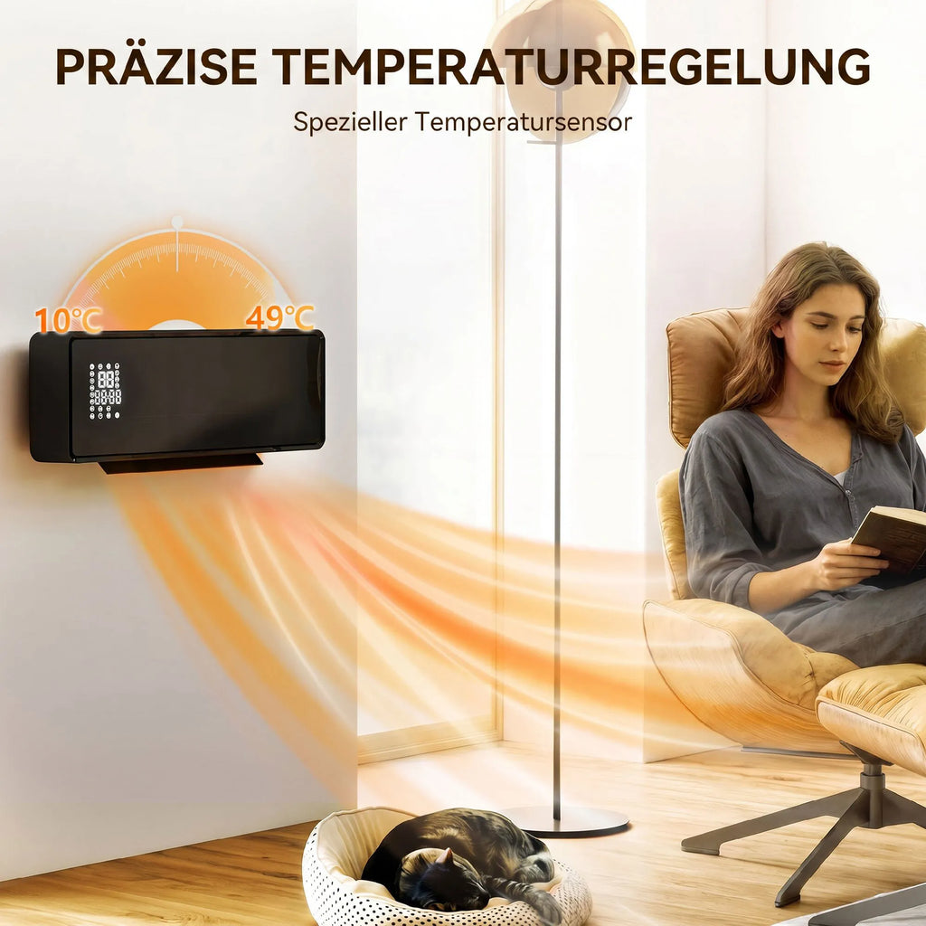 Sieninis elektrinis šildytuvas 2000W su termostatu ir laikmačiu, juodas