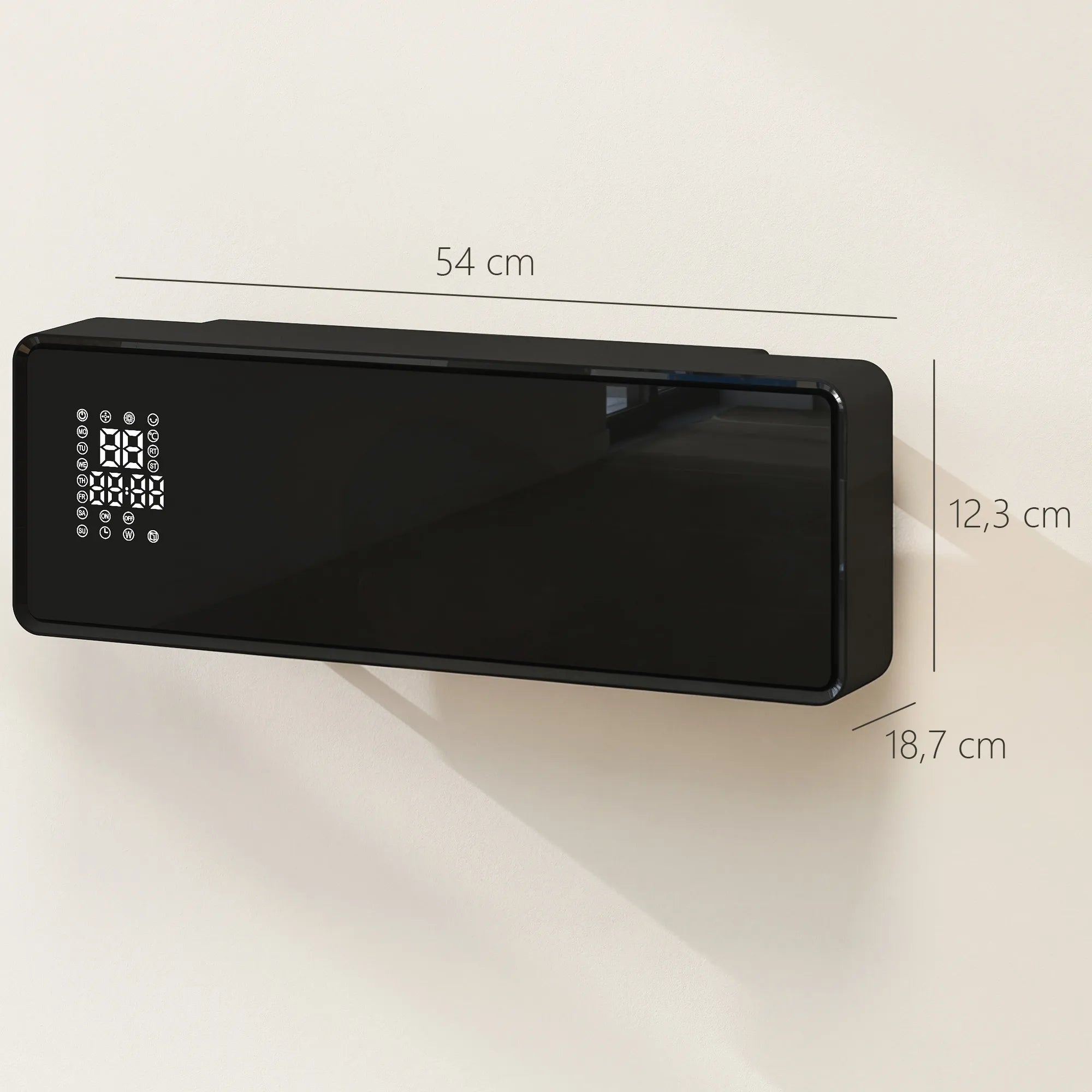 Sieninio šildytuvo matmenų schema centimetrais