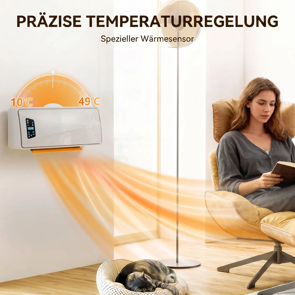 Sieninis keraminis šildytuvas 2000W su termostatu, baltas