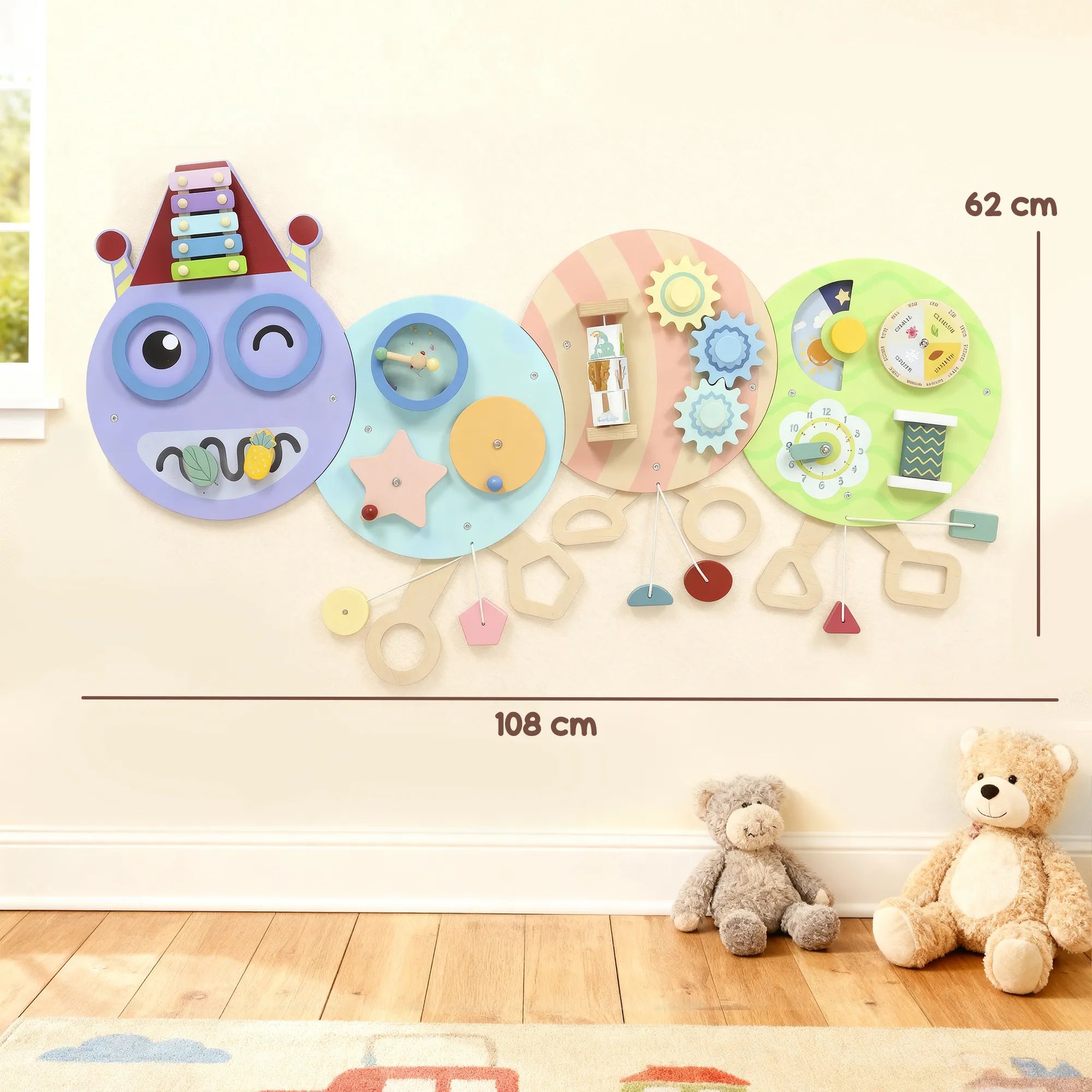 Sieninis lavinamasis žaislas 7-in-1, Montessori tipo, vaikams nuo 3 metų, spalvotas, 108 cm