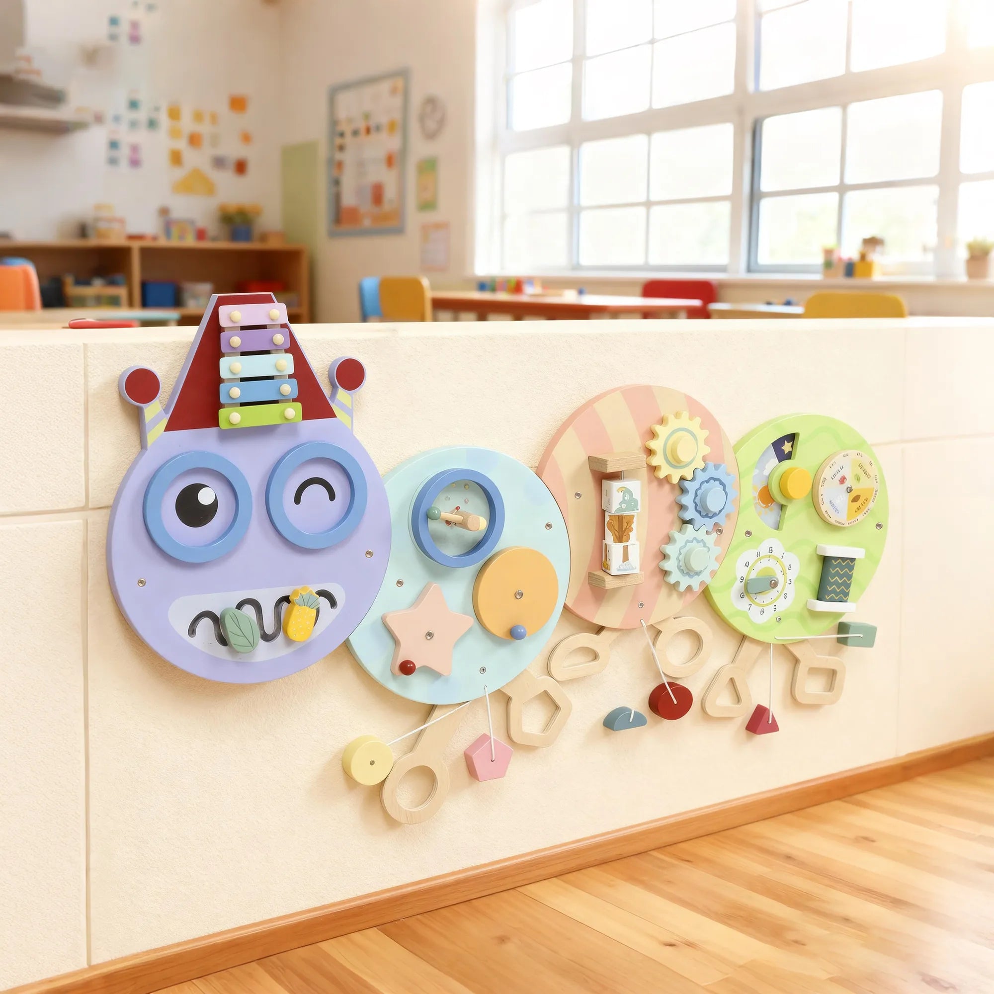 Sieninis lavinamasis žaislas 7-in-1, Montessori tipo, vaikams nuo 3 metų, spalvotas, 108 cm