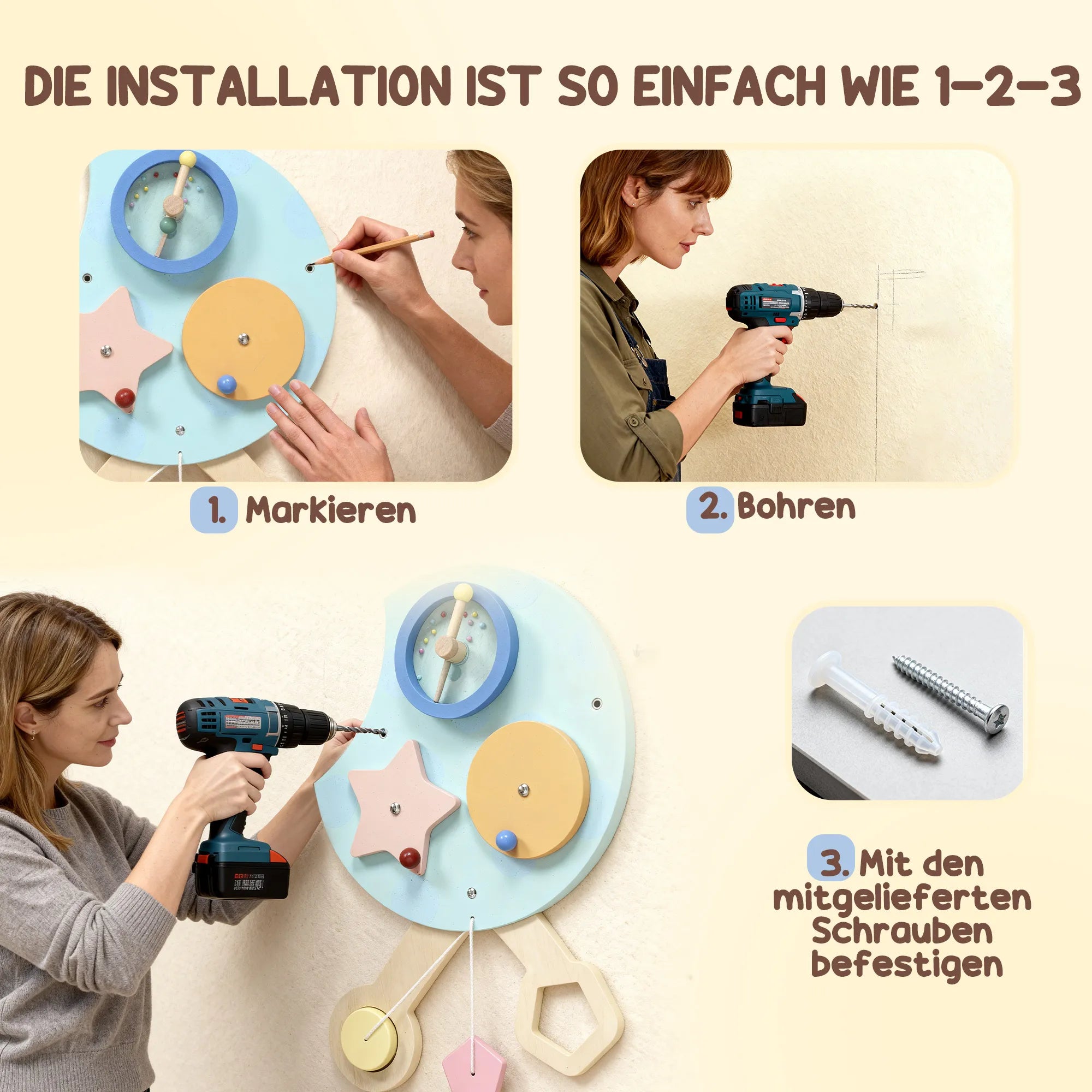 Sieninis lavinamasis žaislas 7-in-1, Montessori tipo, vaikams nuo 3 metų, spalvotas, 108 cm