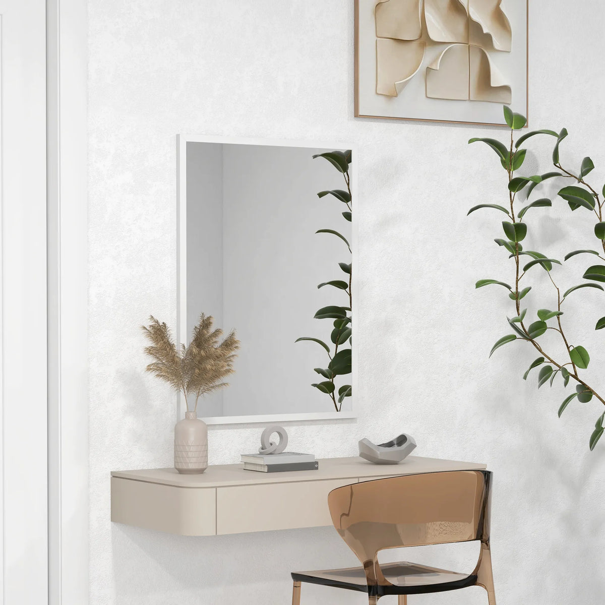 Sieninis veidrodis 60 × 80 cm, baltas