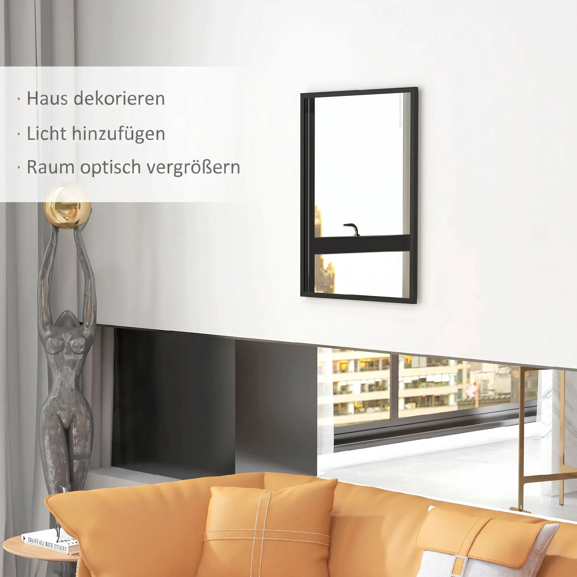 Sieninis veidrodis 60 x 80 cm, juodas