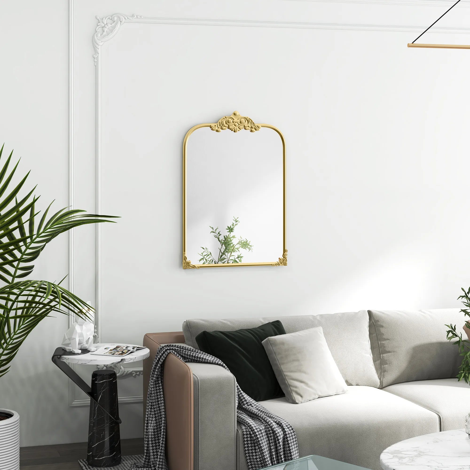 Sieninis veidrodis baroko stiliaus su gėlių dekoru 60x87 cm auksinis
