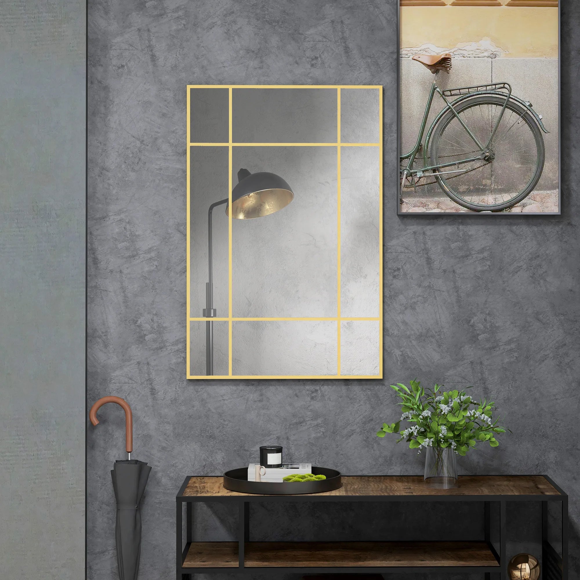 Sieninis veidrodis rėminis 90x60 cm auksinis