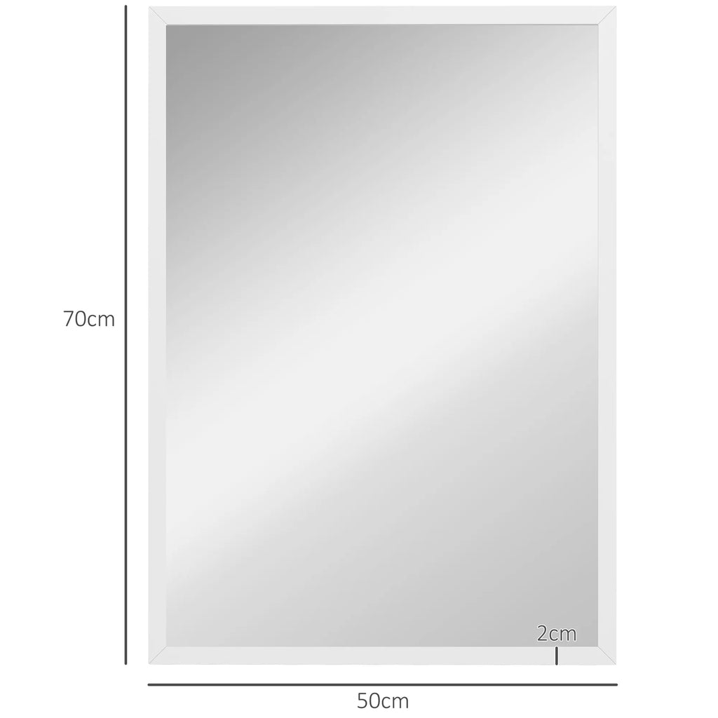 Sieninis veidrodis, stačiakampis voniai ir koridoriui, kabinamas veidrodis su rėmu, mdf, 50x70 cm, balta