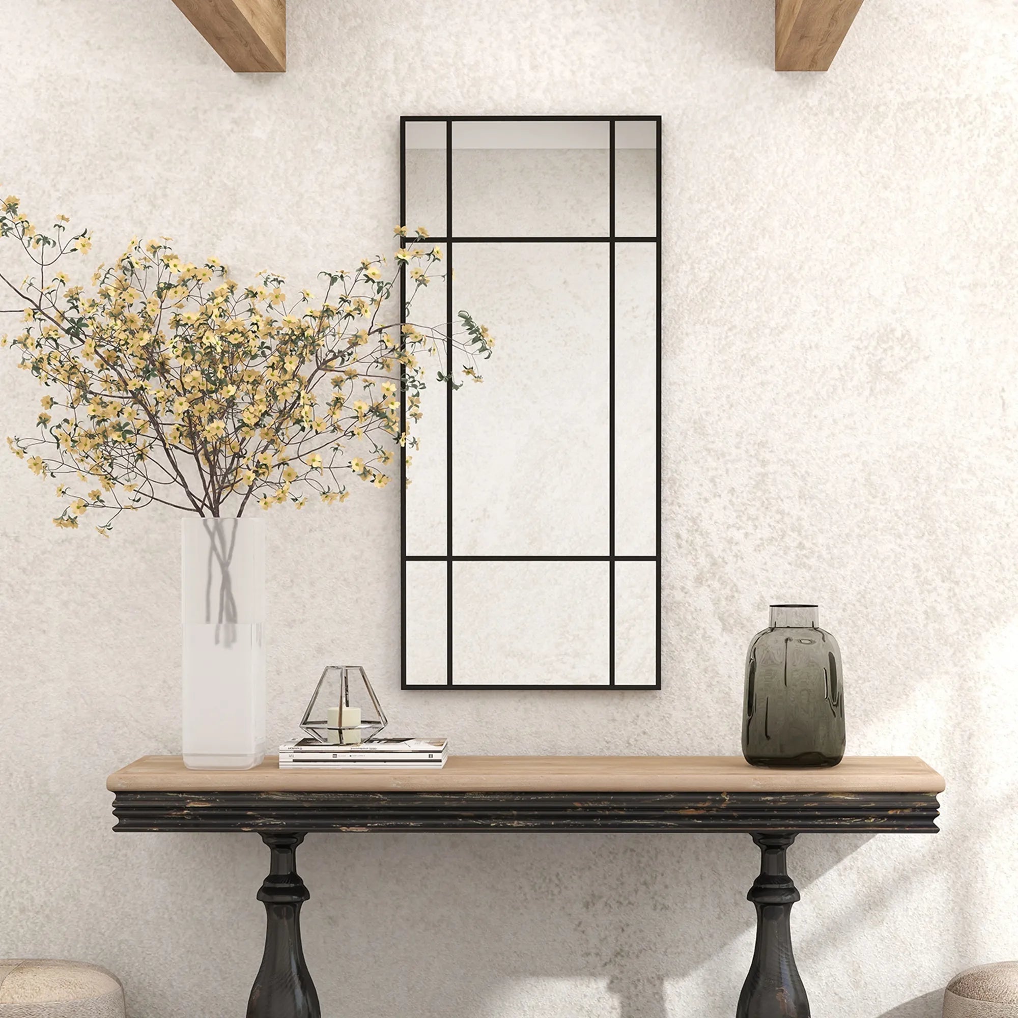 Sieninis veidrodis su metaliniu rėmu, 50 x 110 cm, juodas