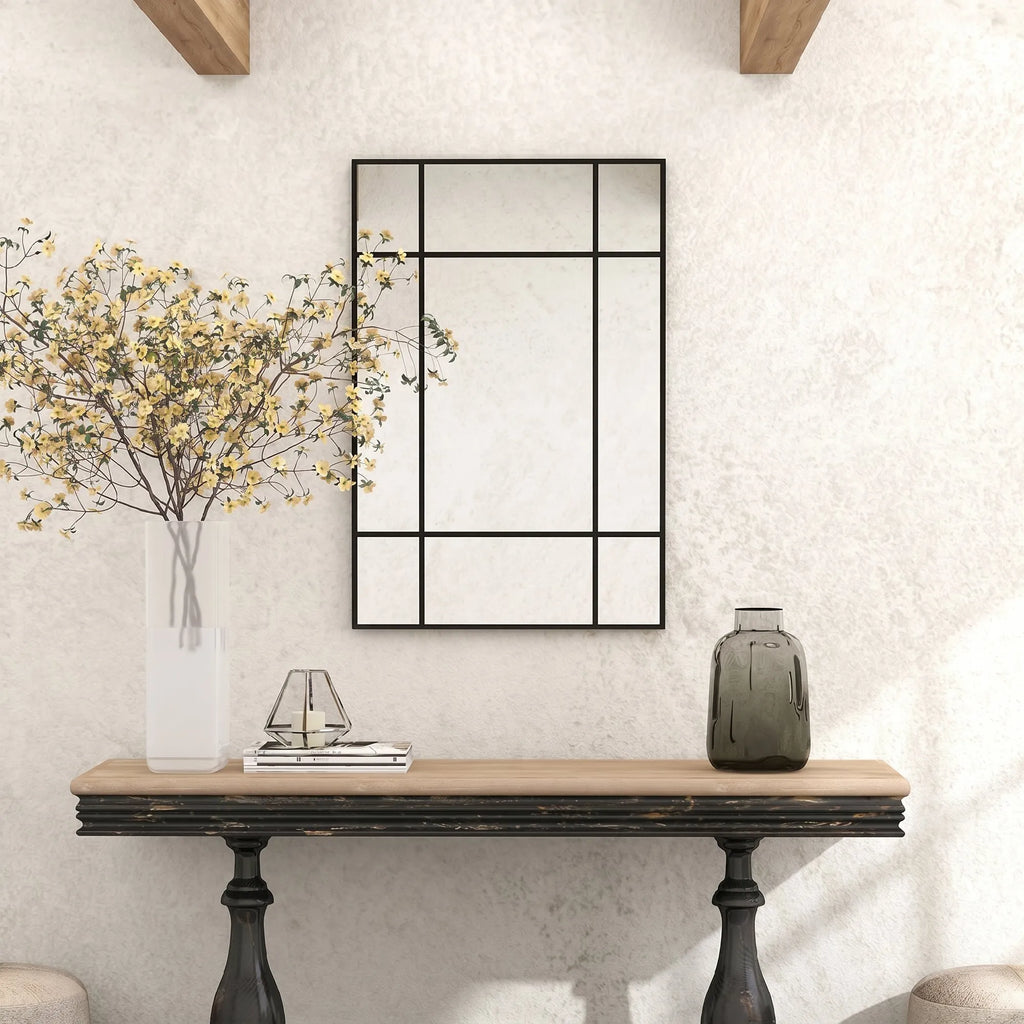 Sieninis veidrodis su metaliniu rėmu, 90 x 2 x 60 cm, juodas