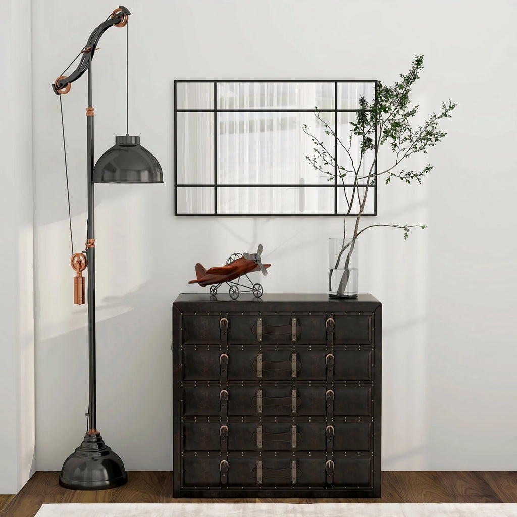 Sieninis veidrodis su metaliniu rėmu, 90 x 2 x 60 cm, juodas