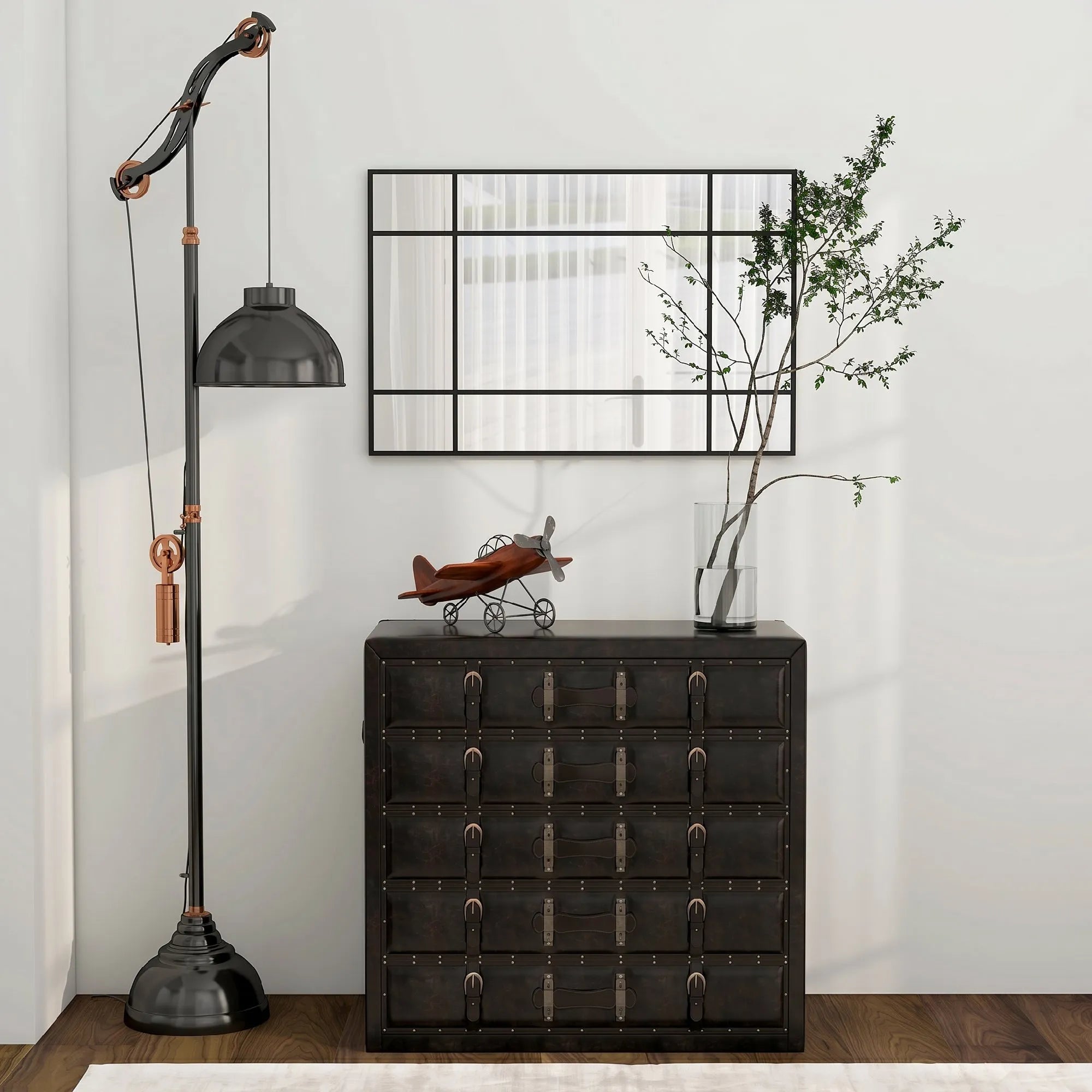 Sieninis veidrodis su metaliniu rėmu, 90 x 2 x 60 cm, juodas