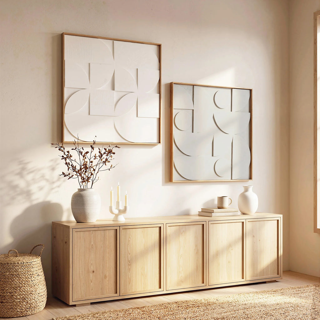 Sienos dekoracija 3D geometrinė, 80 × 80 cm, 2 vnt., balta