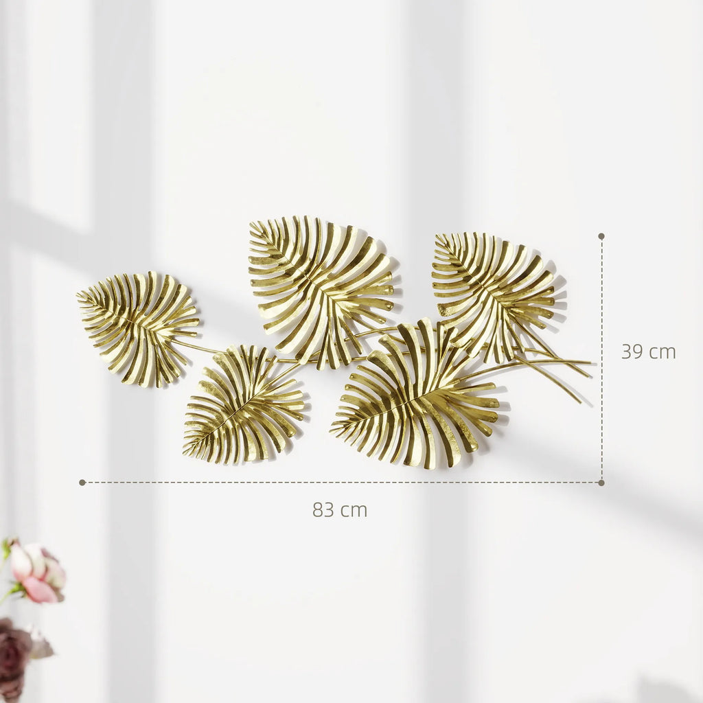 Sienų dekoracija metalinė, monstera lapų formos, 83 cm, auksinė