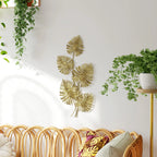 Sienų dekoracija metalinė, monstera lapų formos, 83 cm, auksinė
