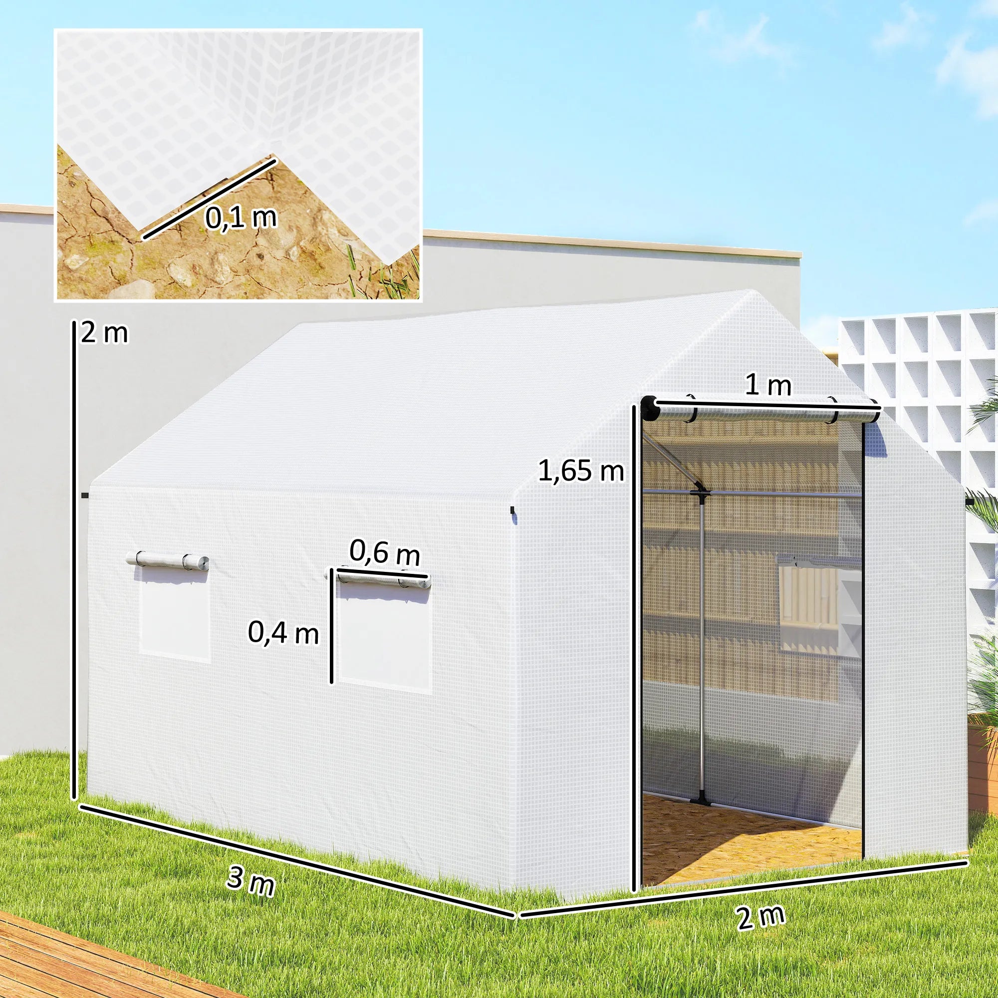 Šiltnamis 3 x 2 x 2 m, baltas