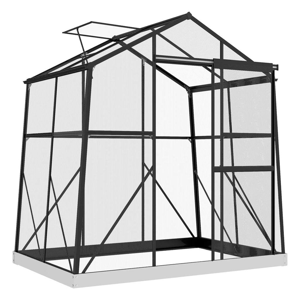 Šiltnamis iš polikarbonato, 192 x 131 x 203 cm, su pamatu, juodas