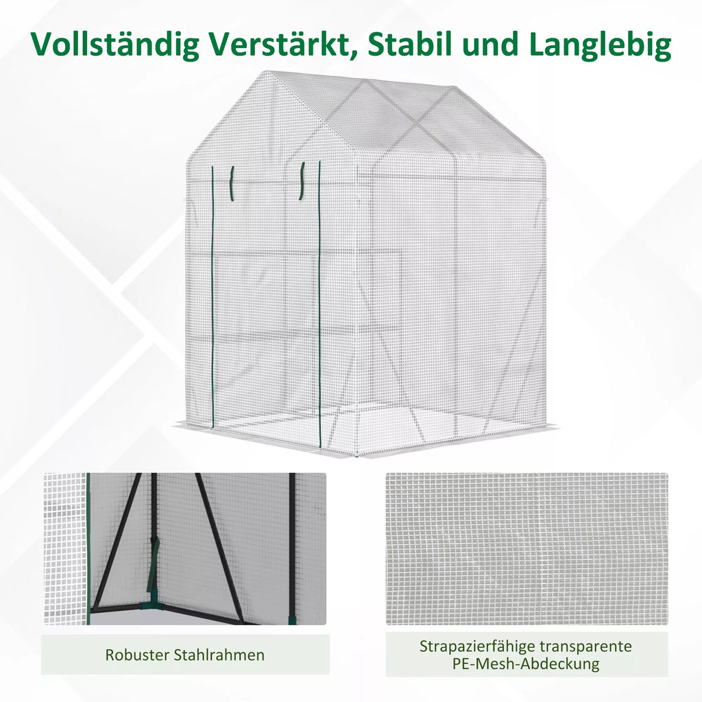 Šiltnamis plėvelinis su lentynomis 143 x 143 x 195 cm baltas
